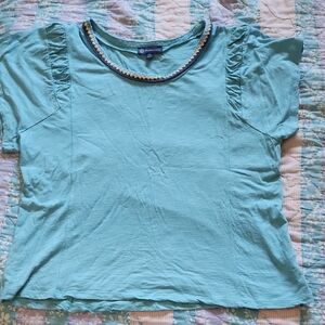 Democracy Turquoise Top with Decorative Trim